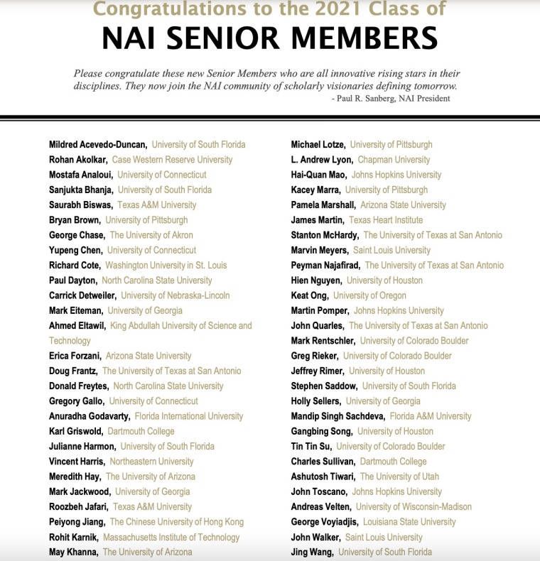 Listing of 2021 NAI Senior Members